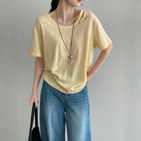 shoulder cutout sheer t shirt　MA1975