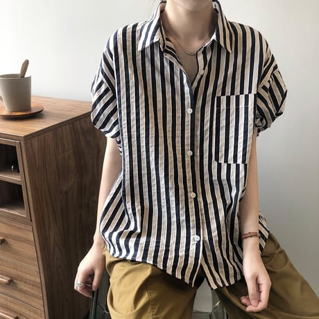 puff sleeve striped shirt　MA1177