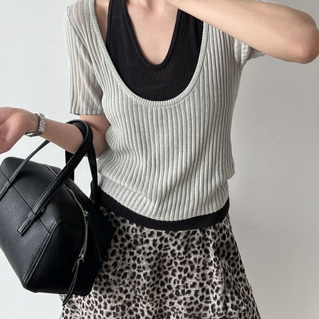 fake layered halter neck knit tops　MA1956