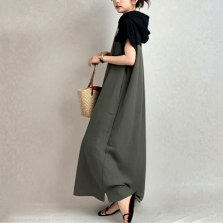 two tone loosefit hood dress　MA1584