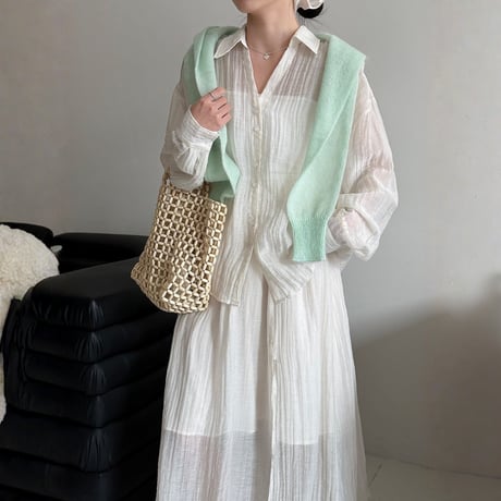 sheer texture loose blouse and skirt set　MA1861