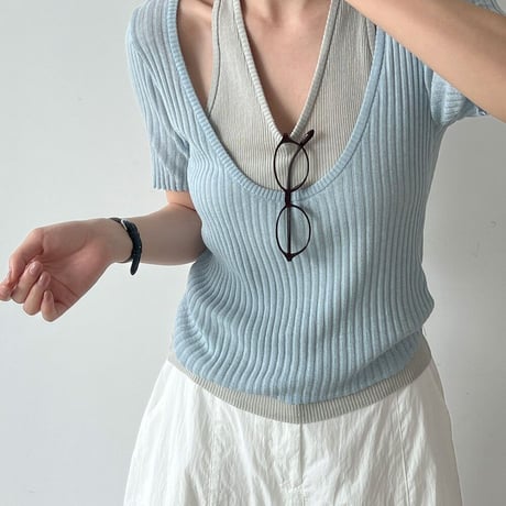 fake layered halter neck knit tops　MA1956