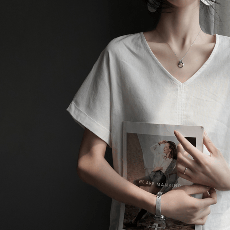 v-neck cotton linen short sleeve top　MA1948