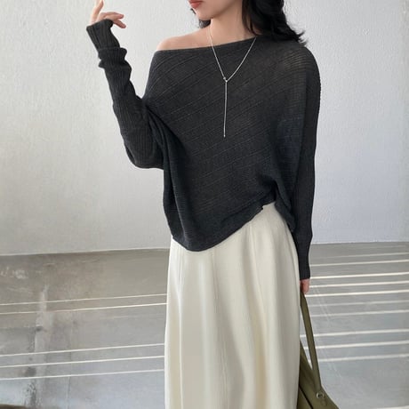 sheer wide neck rib knit pullover　MA1770