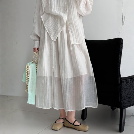 sheer texture loose blouse and skirt set　MA1861