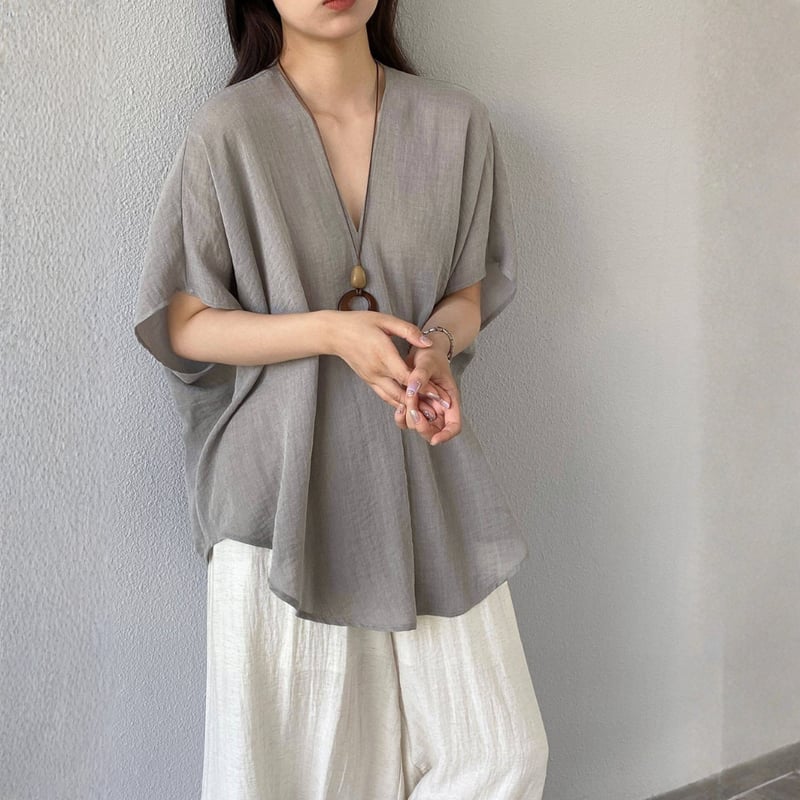 sheer linenlike v neck wide pants setup MA1979