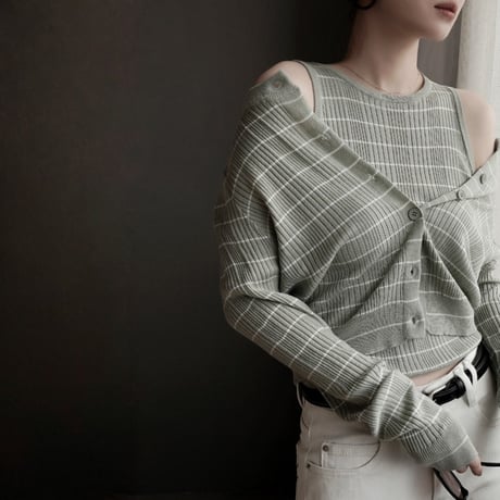 stripe knit tank cardigan set　MA1932