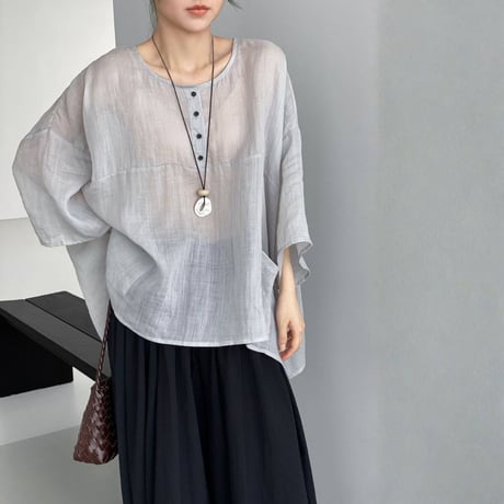 sheer wide sleeve pocket blouse　MA1978