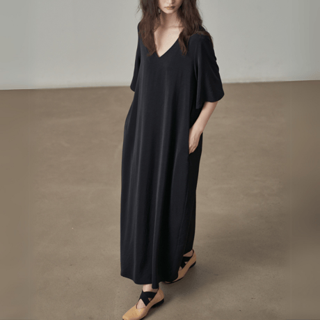 relaxed shoulder v-neck dress　MA1384