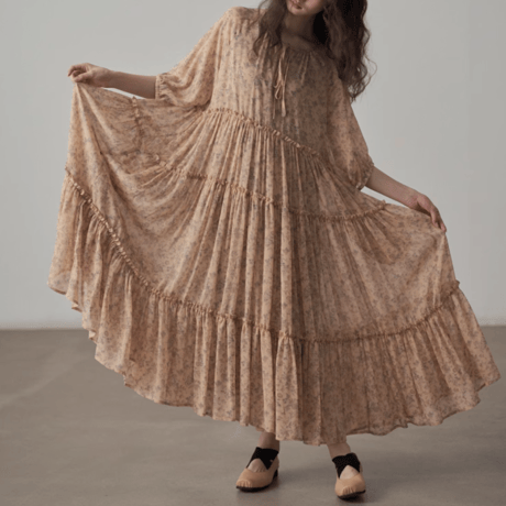 french retro floral & feminine chiffon onepiece　MA1437