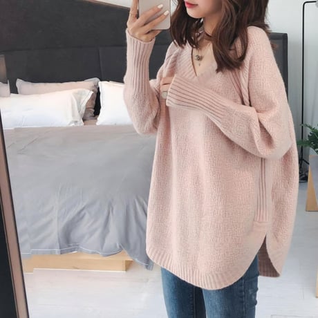 【即納】side slit loose knit pullover　MA1691