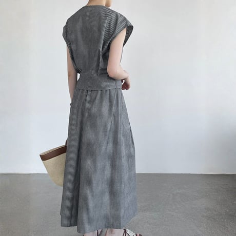 stripe cachecoeur sleeveless tops wide pants setup　MA1962