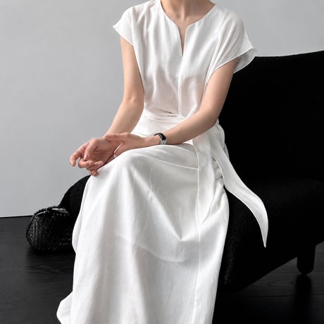 sleeveless waist ribbon maxi dress/3color　MA1989