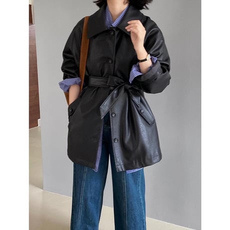 faux leather waste ribbon jacket　MA1155