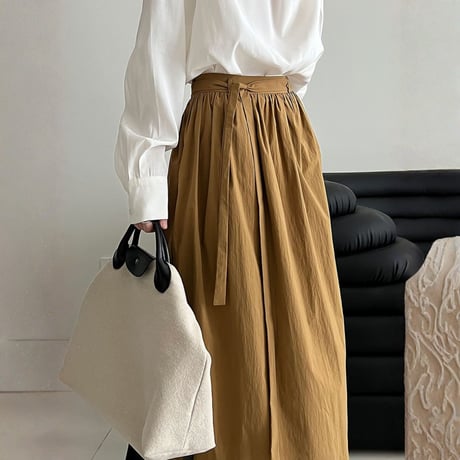 ribbon belt gather flare skirt　MA1909
