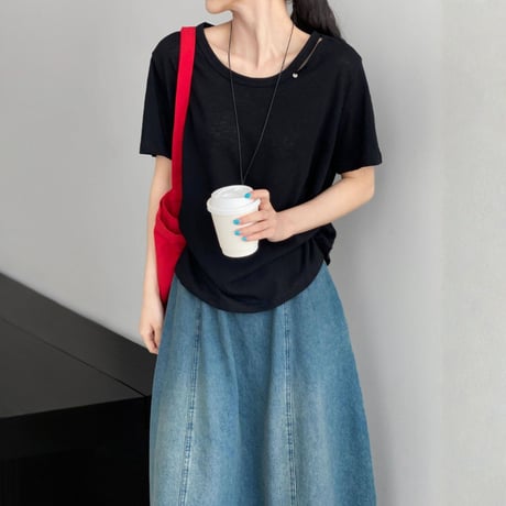 shoulder cutout sheer t shirt　MA1975