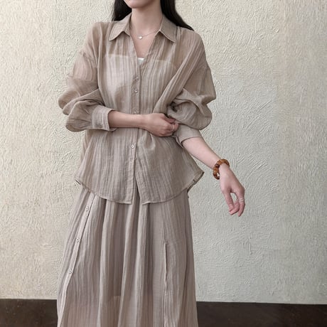 sheer texture loose blouse and skirt set　MA1861
