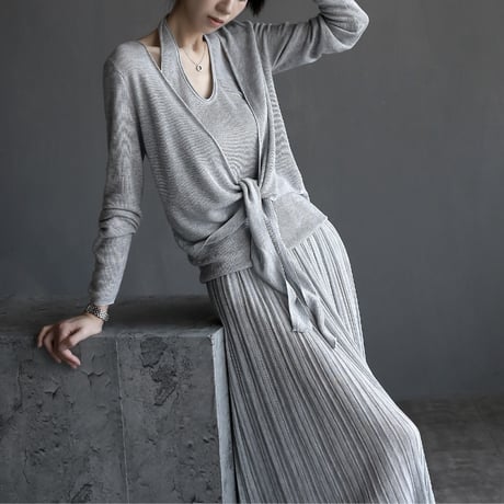 elegant layered knit tops / pleated skirt　MA1825