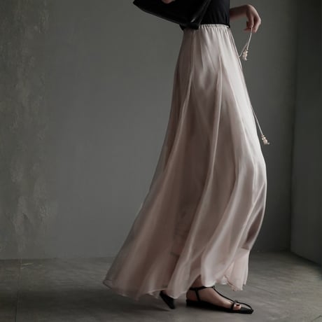 sheer drawstring long flare skirt　MA1950