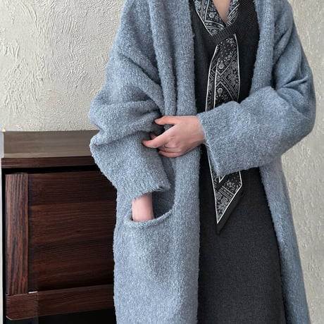 soft boucle long knit cardigan　MA1705