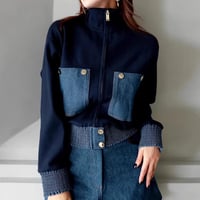 bi color knit denim jacket blouson　MA1839