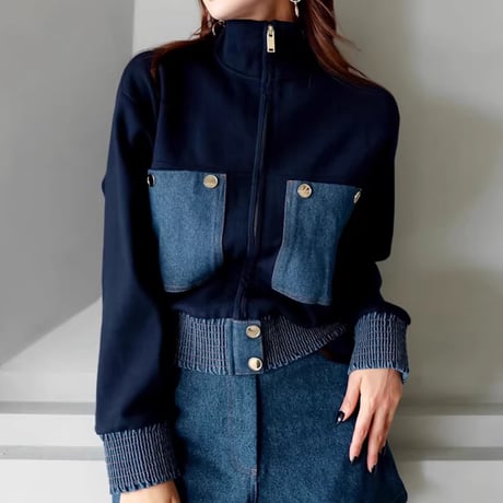bi color knit denim jacket blouson　MA1839