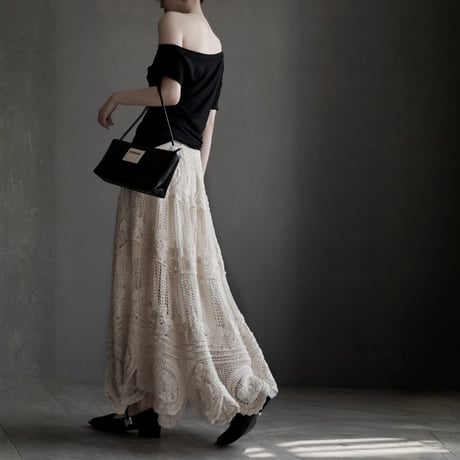 bohemian crochet knit long skirt　MA1928