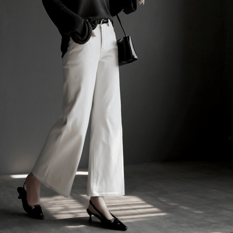 stretch white high waist denim pants　MA1933