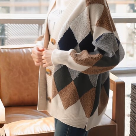 argyle texture knit cardigan　MA1763