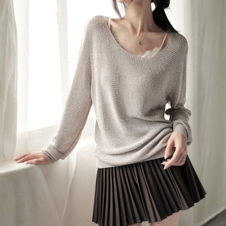 shiny round neck soft knit　MA1921