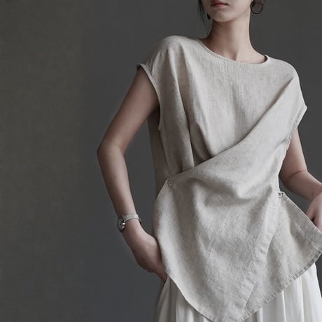 linen asymmetrical layered tops　MA1950