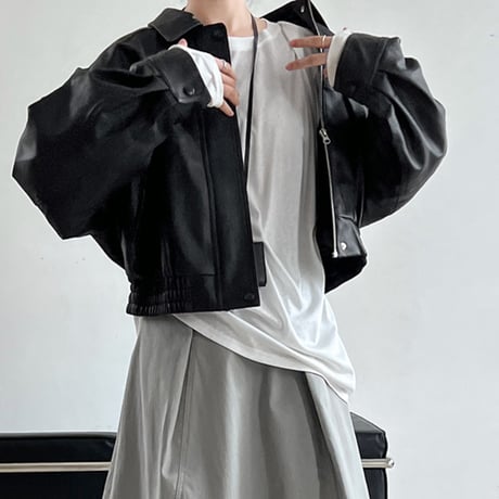cropped faux leather zip jacket　MA1865