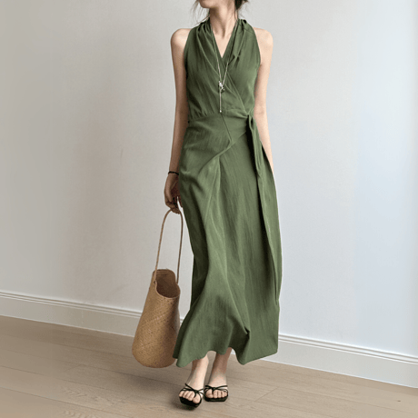 fluid drape vneck dress　MA1566