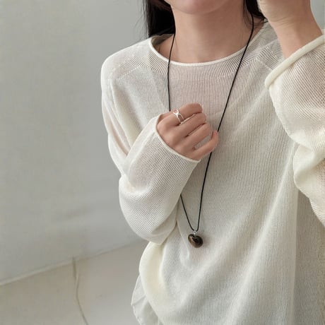 sheer roll hem knit long sleeve top　MA1869
