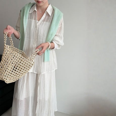 sheer texture loose blouse and skirt set　MA1861