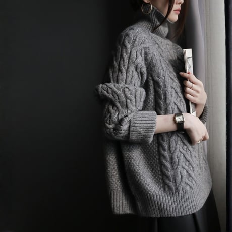 chunky cable knit turtleneck sweater　MA1665