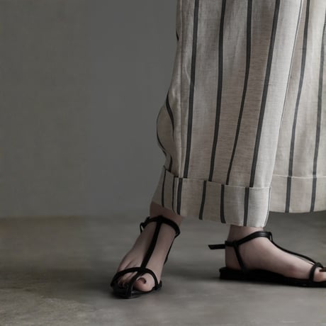 relaxed stripe linen cropped wide leg pants　MA1953