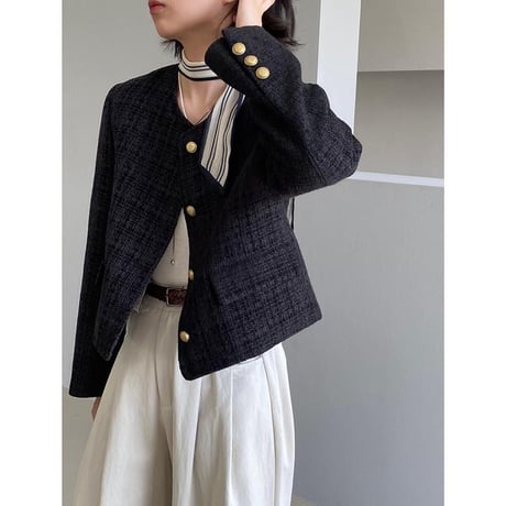 collarless tweed jacket　MA1148