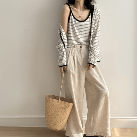 linen tuck wide pants　MA1548