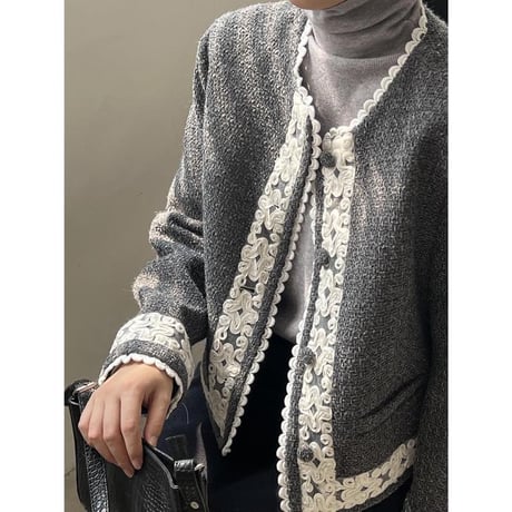 design lace collarless jacket　MA1145