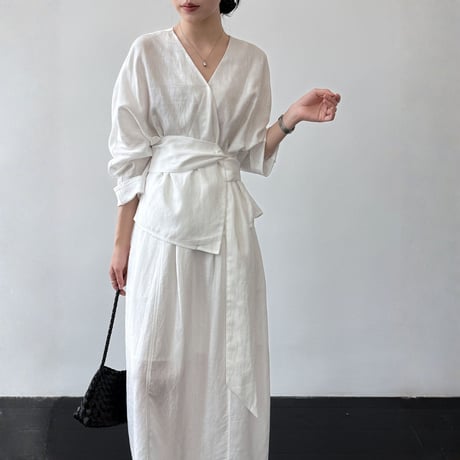 linenlike cachecoeur tops straight skirt setup　MA1961