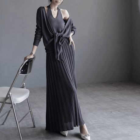 elegant layered knit tops / pleated skirt　MA1825