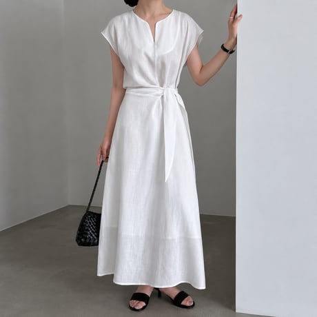 sleeveless waist ribbon maxi dress/3color　MA1989