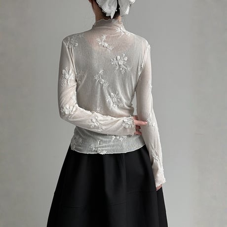 lace floral mesh base layer blouse　MA1868