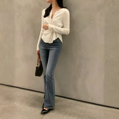 twist button rib knit top　MA1842