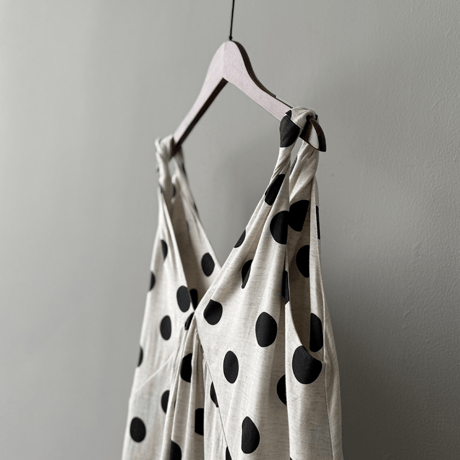 polka dot flare linen dress　MA1573