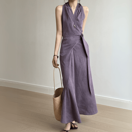 fluid drape vneck dress　MA1566