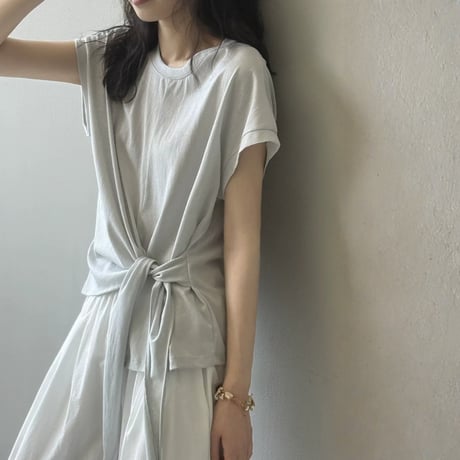 side ribbon french sleeve tops　MA1974