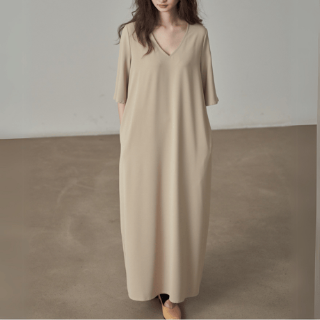 relaxed shoulder v-neck dress　MA1384