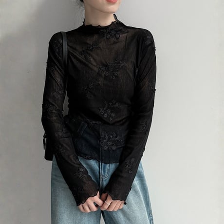 lace floral mesh base layer blouse　MA1868